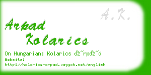 arpad kolarics business card